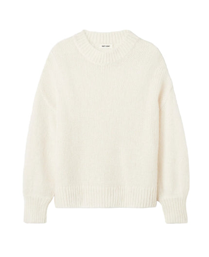 Soft Goat Alpaca Crewneck Sweater in White
