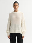 model wearing Soft Goat Alpaca Crewneck Sweater in White