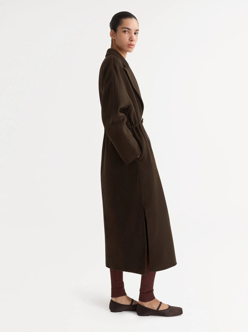 Soft Goat Drawstring Coat in Mocha