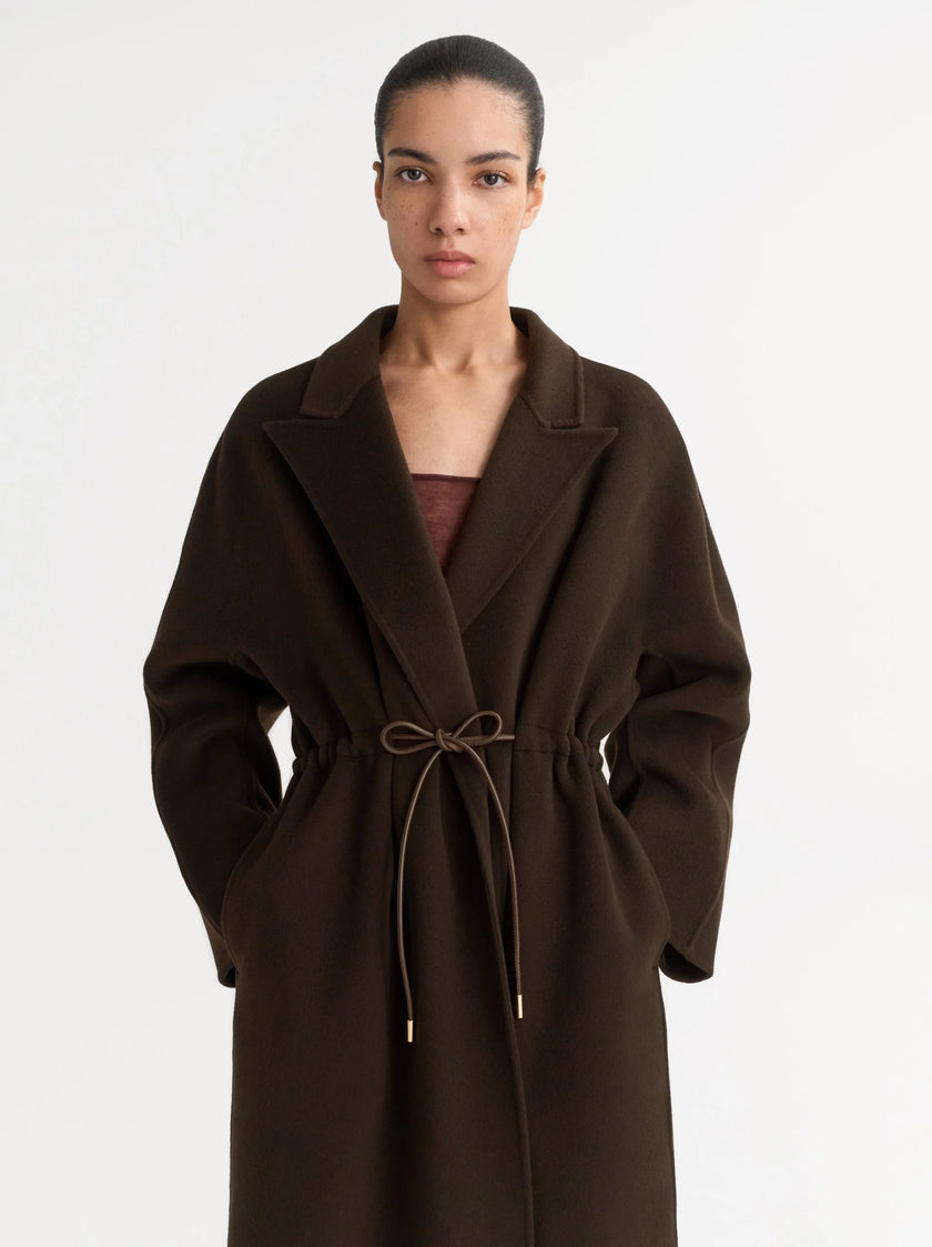 Soft Goat Drawstring Coat in Mocha