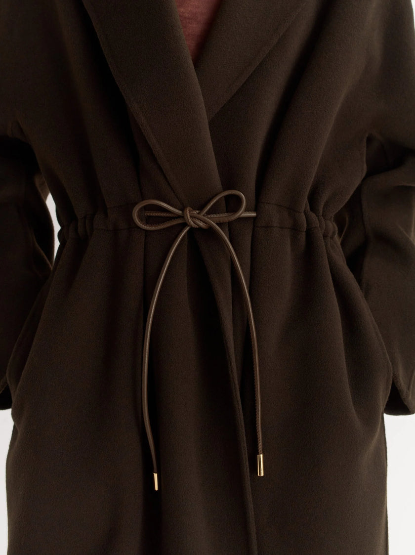 Soft Goat Drawstring Coat in Mocha