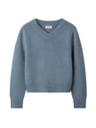 Soft Goat Chunky V-neck Sweater Retro Blue