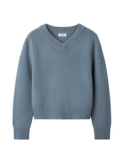 Soft Goat Chunky V-neck Sweater Retro Blue