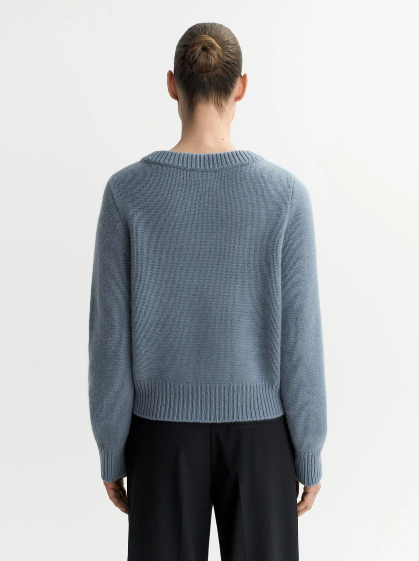 Soft Goat Chunky V-neck Sweater Retro Blue