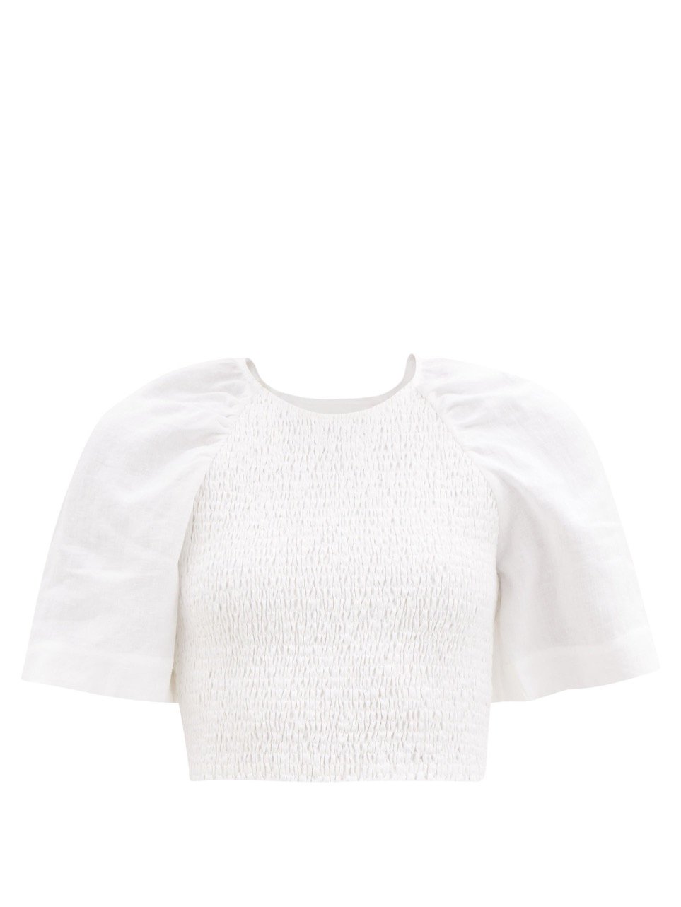 Three Graces London Kiki Shirred Linen Cropped Top