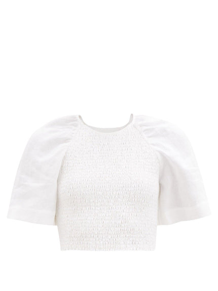 Three Graces London Kiki Shirred Linen Cropped Top