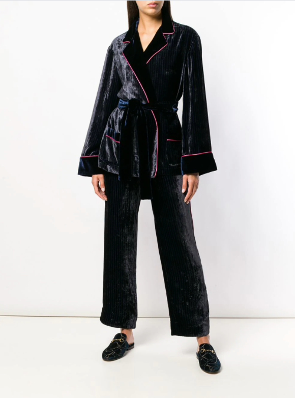FRS Dark Blue Velvet Pinstripe Wrap Jacket