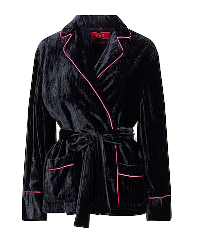 FRS Dark Blue Velvet Pinstripe Wrap Jacket