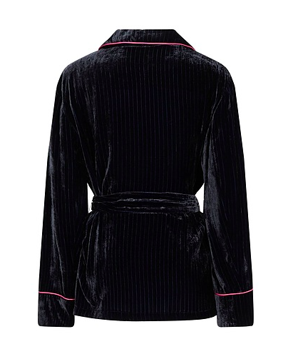 FRS Dark Blue Velvet Pinstripe Wrap Jacket