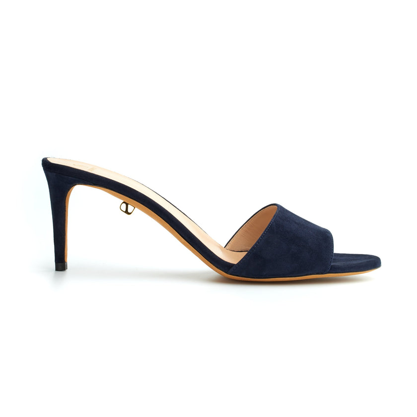 Ines Mid-Heel Navy Suede Mule