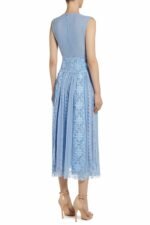 Costarellos Silk Chiffon Lace Dress