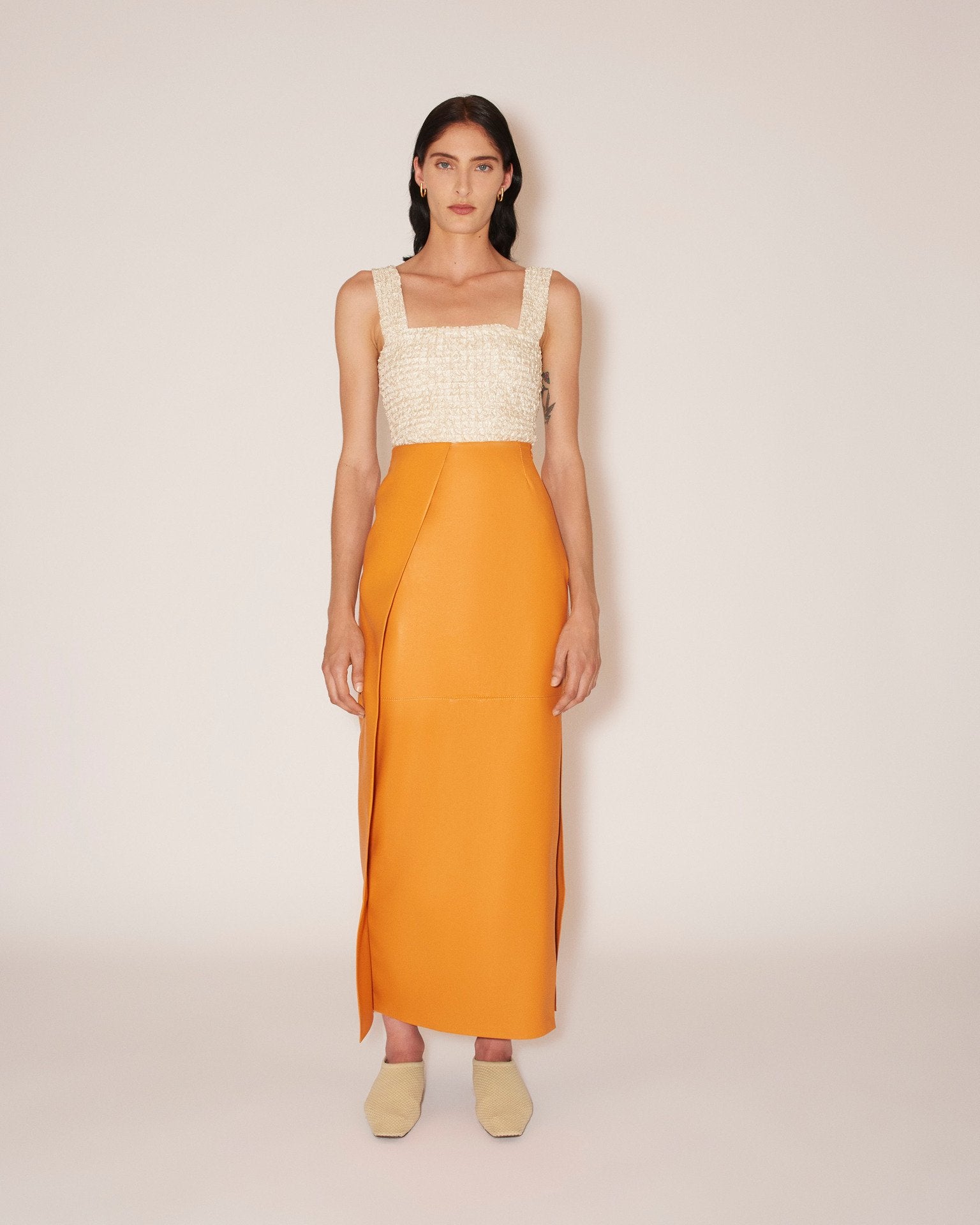 Nanushka Neve Leather Pencil Skirt Orange