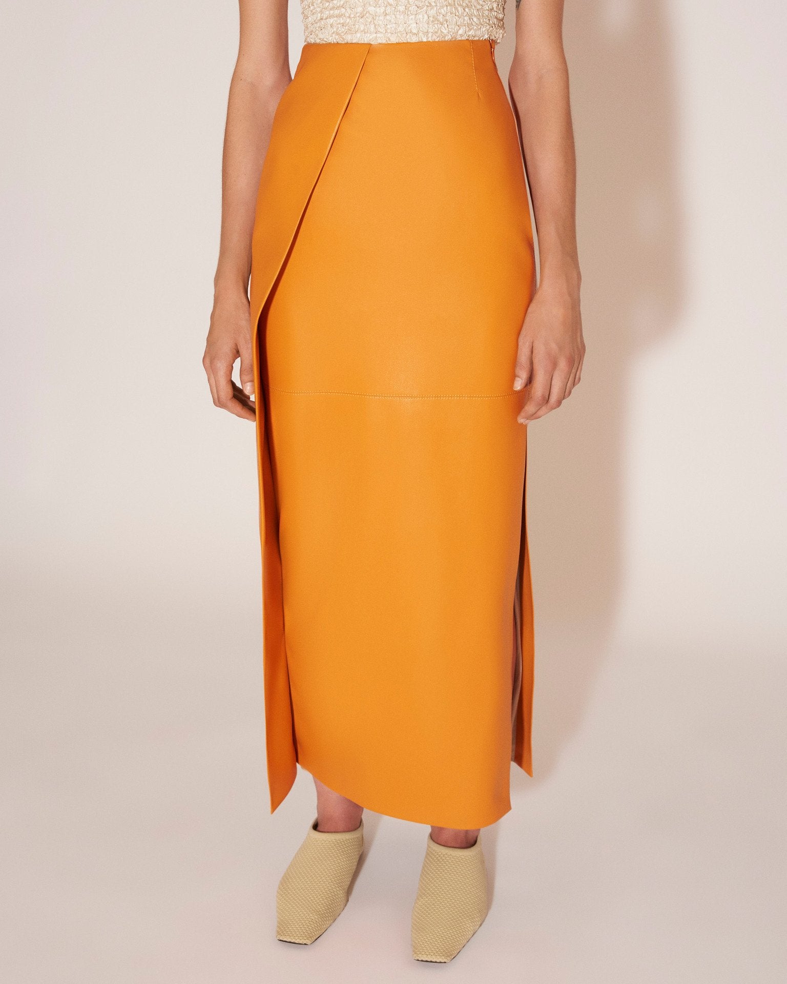 Nanushka Neve Leather Pencil Skirt Orange